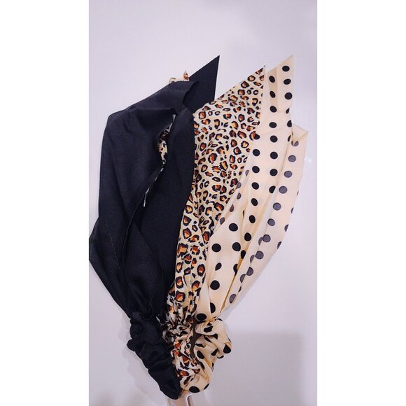 Sunday State Set Of 3 Scarf Scrunchies - Polka Dot Leopard Print & Solid Black - Picture 6 of 6